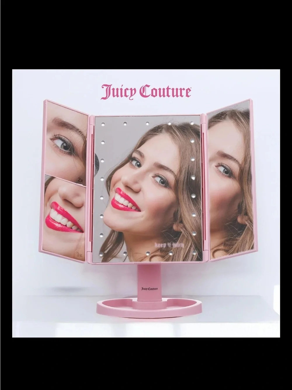 Juicy Couture Pink Tri-Fold LED Light Up Vanity Mirror NIB Sealed